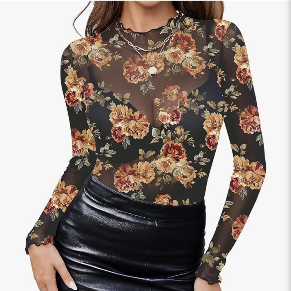 Floral Mesh Long Sleeve Top